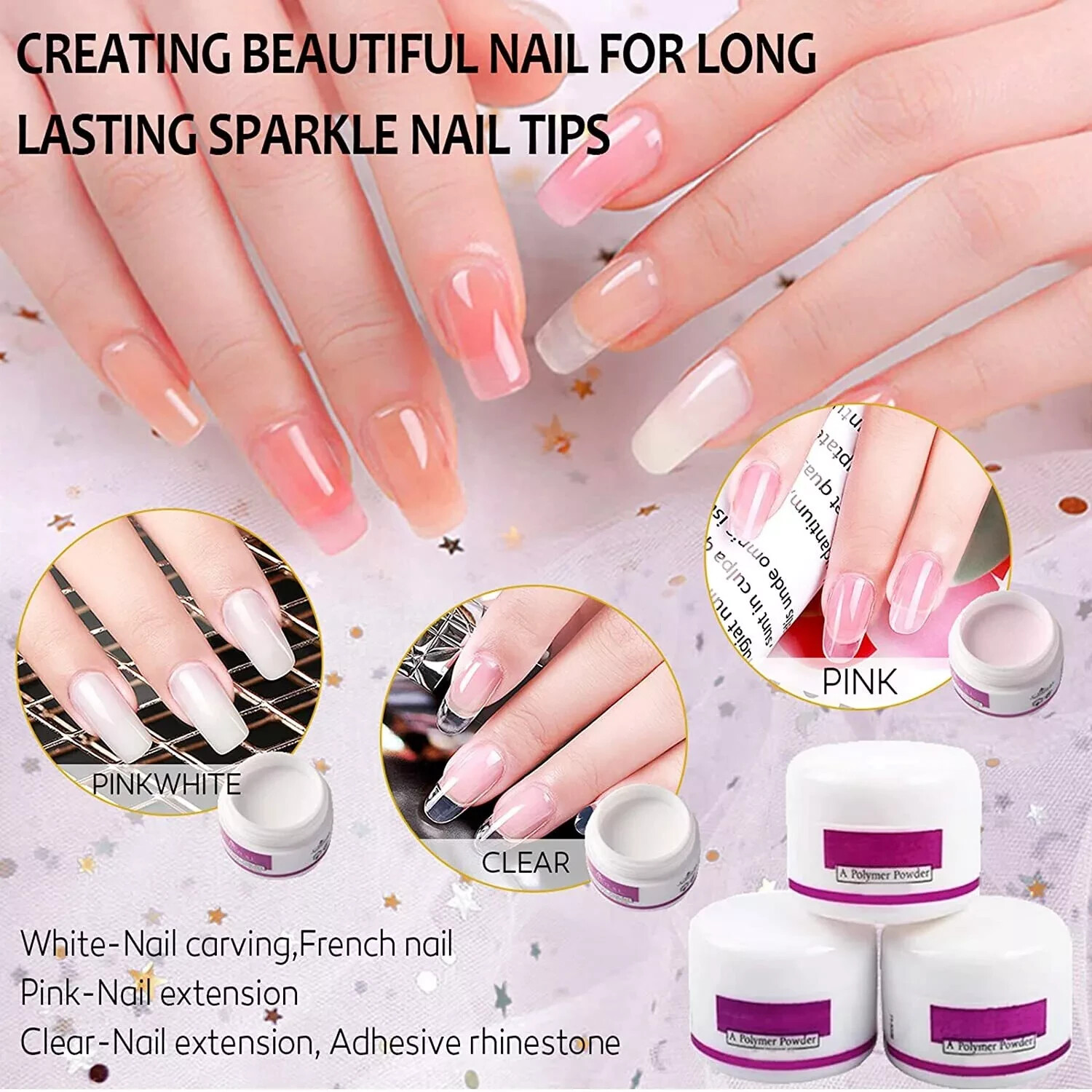 Acrylic Nail Kit Glitter Ez Flow Acrylic Powder Art Manicure Tool Tips Brush Set