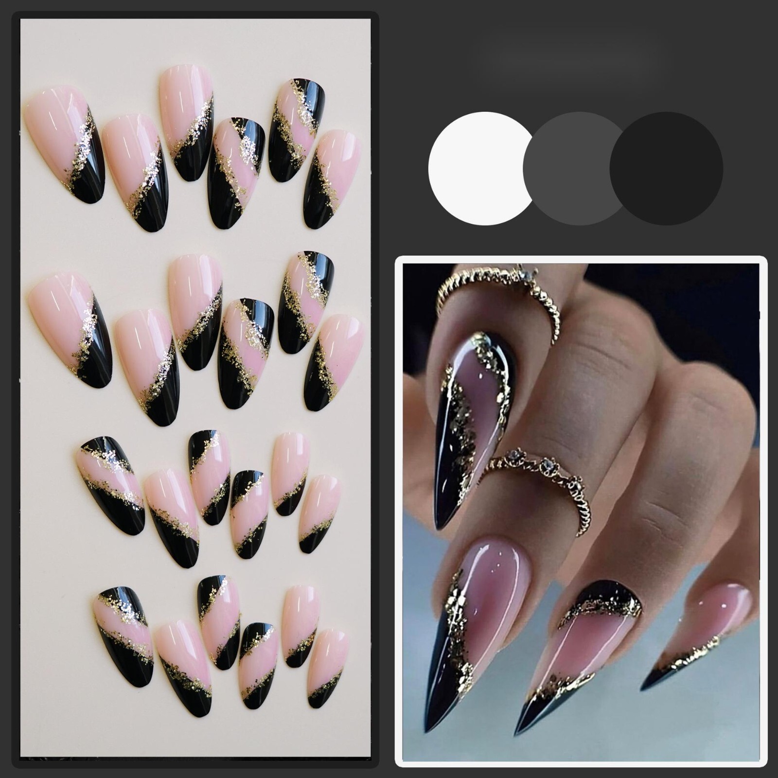 New Year Almond Nails Yellow and green Wearable Nail Tips, 24 Pieces, Gift
