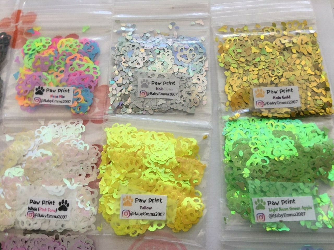 Solvent Resistant Pet PAW/DogPaw shape Glitter(U Pick Color)Nail Art Face Crafts