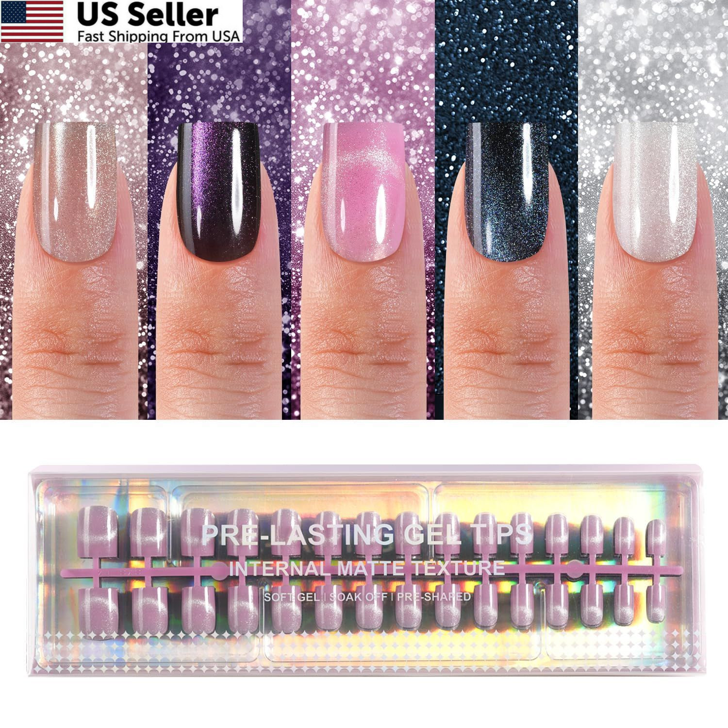 Plauva 150Pcs Cat Eye Press on Nails, XS Short Square CatEye Fake Multicolor