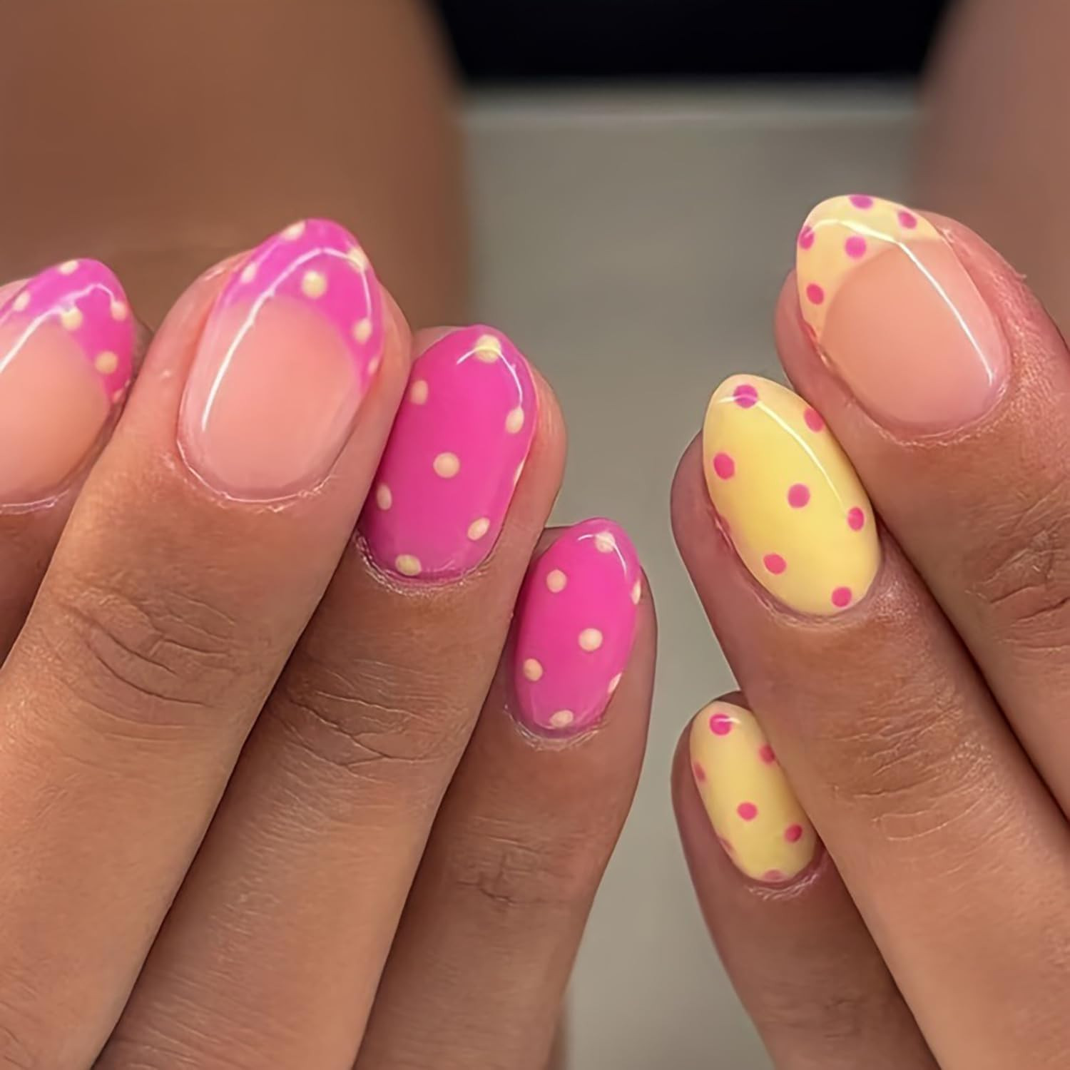 Spring Summer Press on Nails Short Almond Fake Nails 3D Embossed Fruit False Nai
