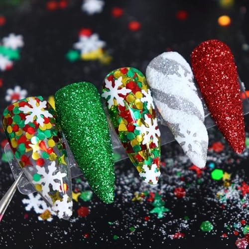 6 Grids Colorful Christmas Nail Art Glitter Christmas Mixed 3D Coloful