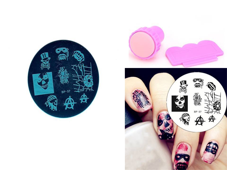 Nail Art Stamping Cool Skull Eye Template Image Plate Stamper Scraper Kit BP 57