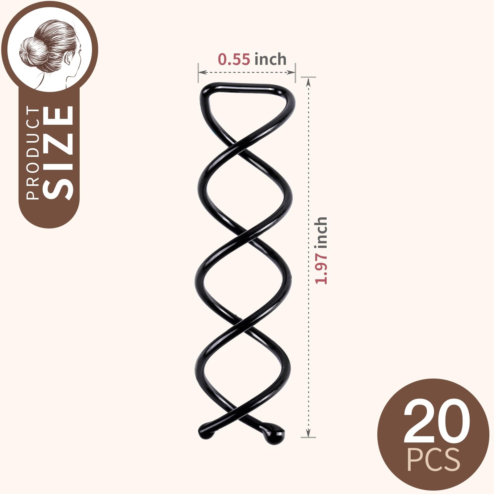 20PCS Spiral Hair Pins, Spin Pins Bobby 1 Count (Pack of 20), Black