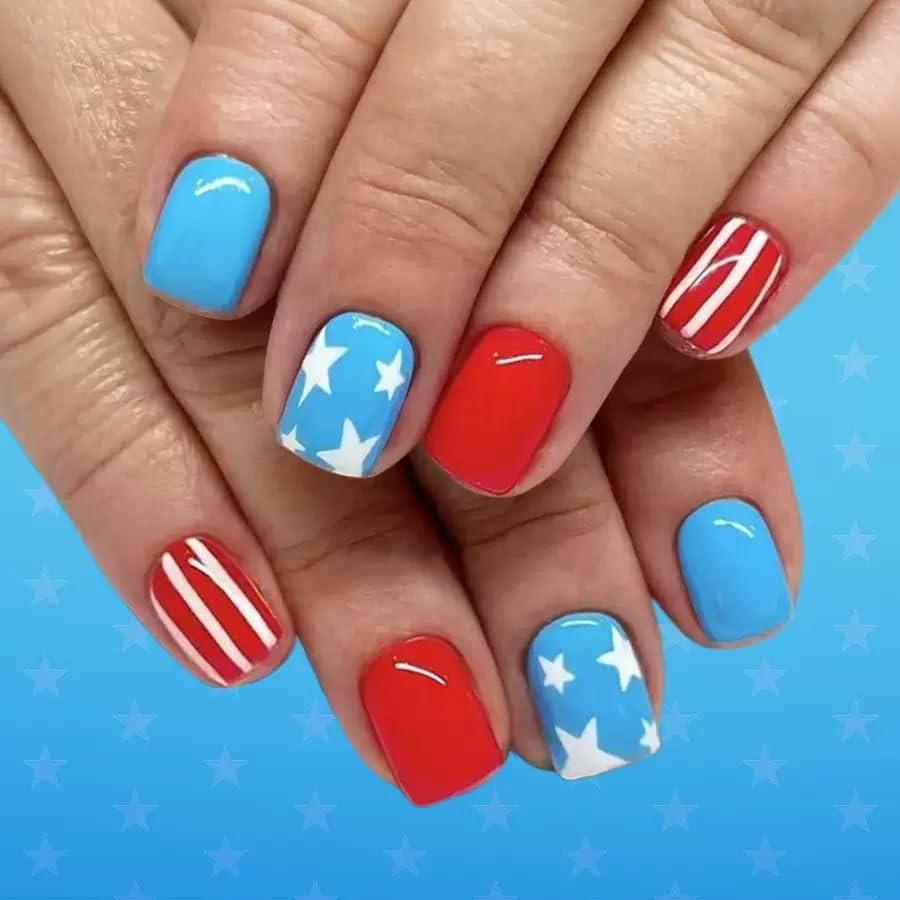144 Pcs 4th of July Press on Nails – Square Fake Nails – 32 Style