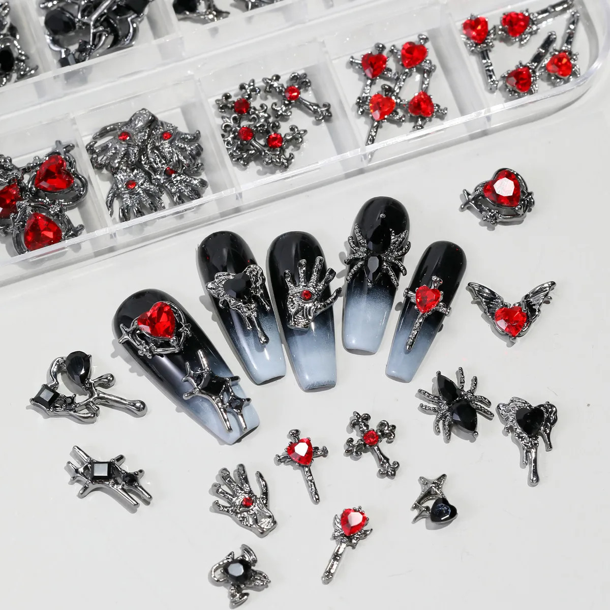 Y2K Retro 3D Cross Rhinestone Nail Charms Boxed Alloy Punk Nail Art Decoration
