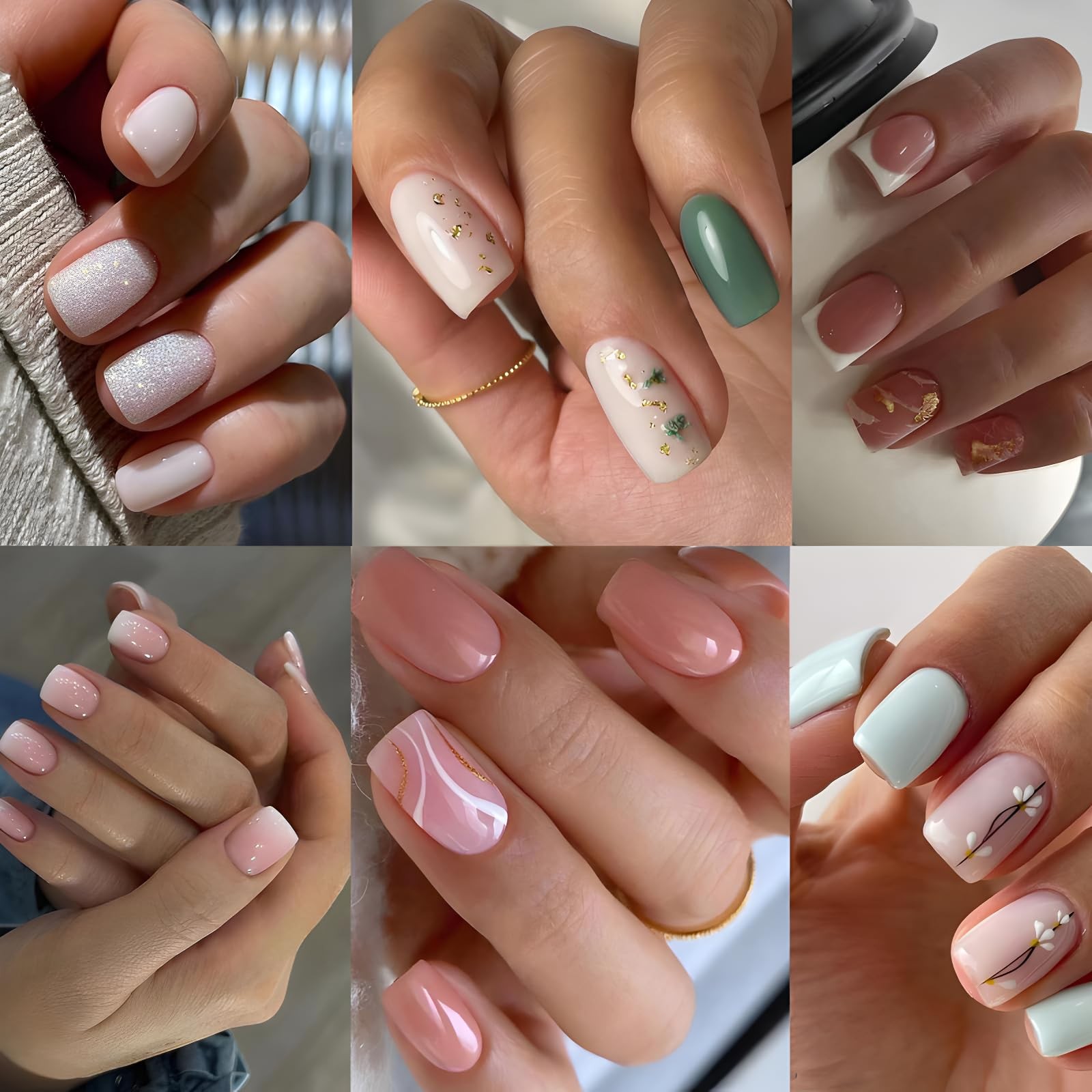 6 Packs (144 Pcs) Medium Press on Nails Square Fake Gold Medium, style2