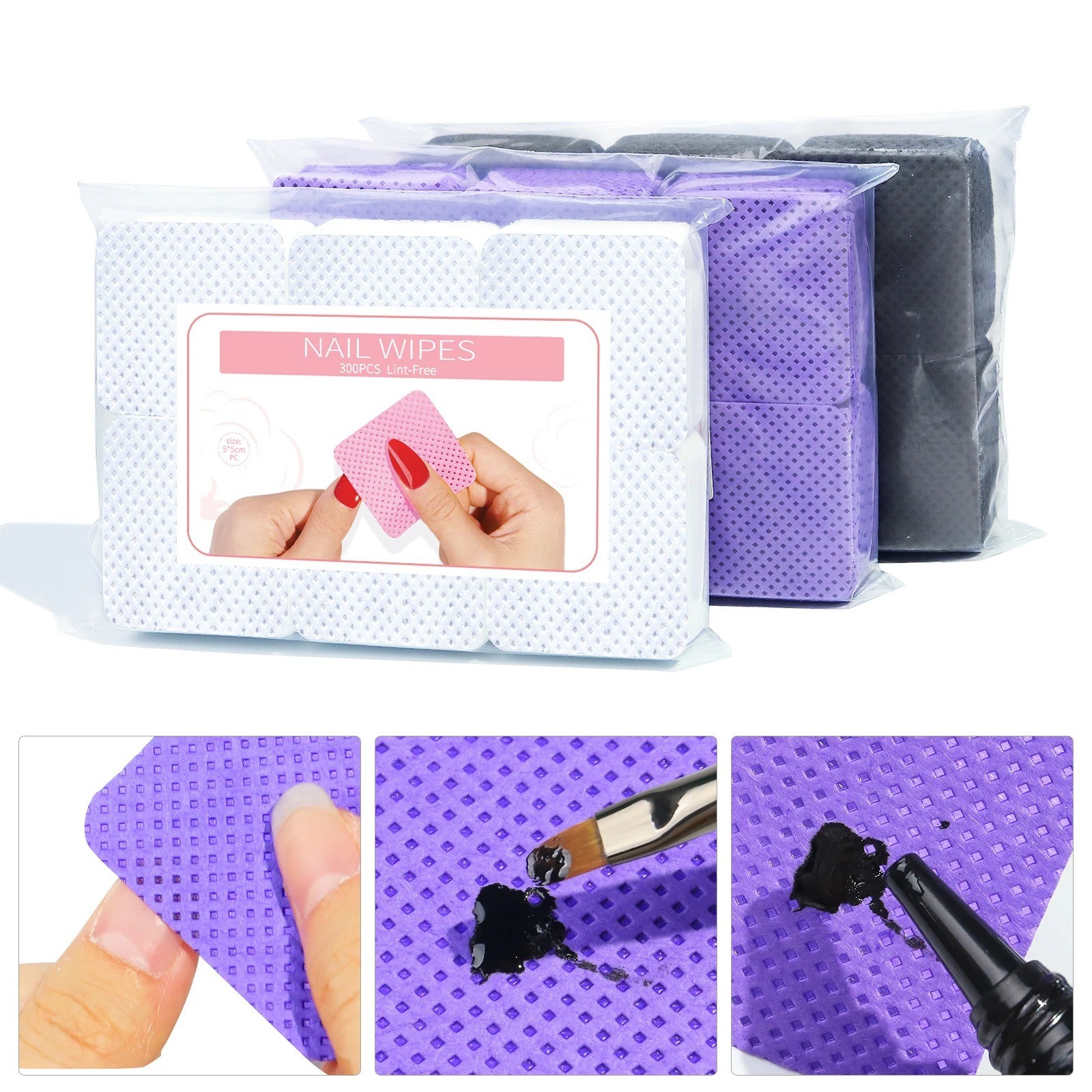 300 Pack Lint Free Nail Wipes Cotton Pads for Gel Polish Makeup Remover Prep