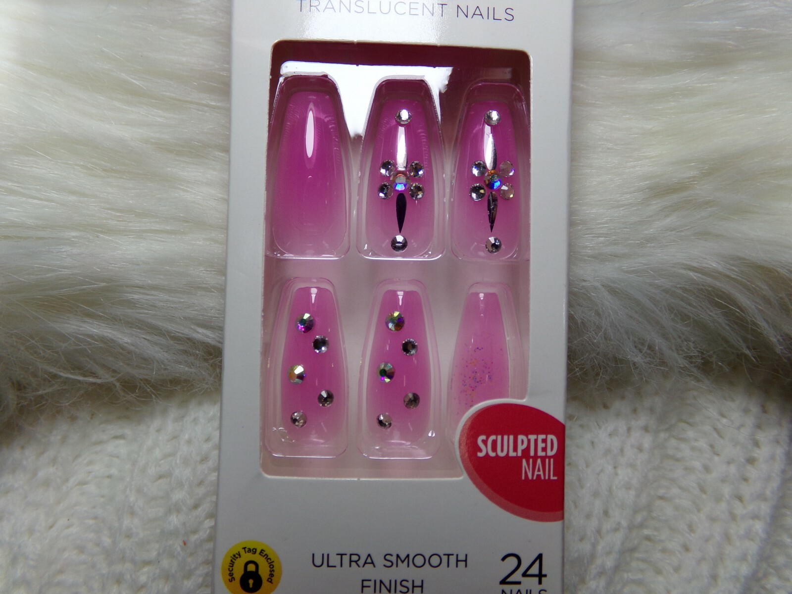 KISS JEWEL JELLY NAILS GLUE ON Pink LONG LENGTH, COFFIN BALLERINA