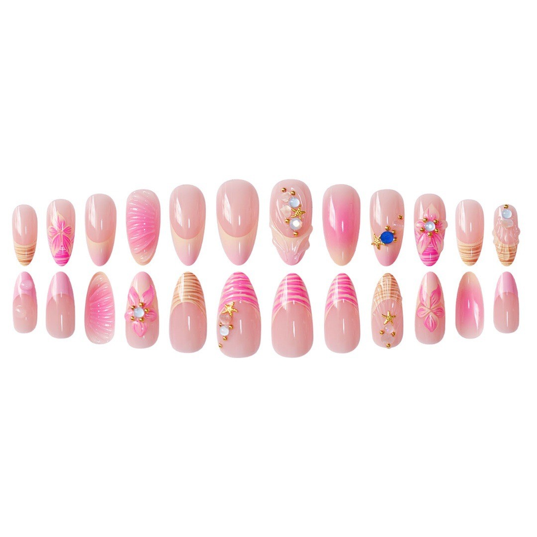 Pink Gradient Carved Shell Star INS Style Sweet Press On Nails Wholesale
