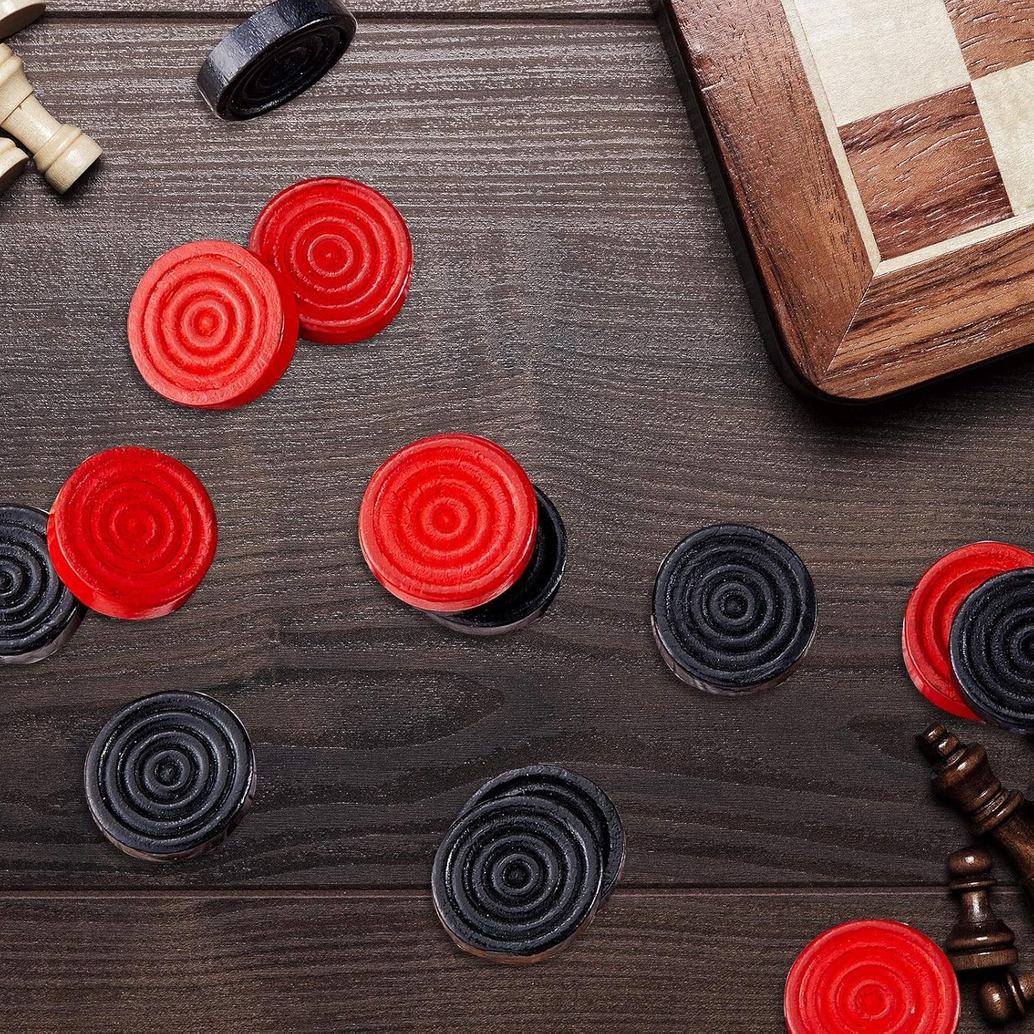 Skylety 72 Pcs Wooden Checkers Pieces 1.06 inches in diameter, Red, Black