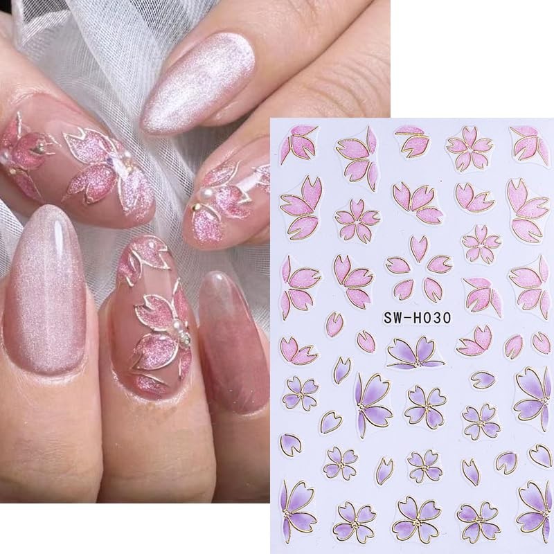 Flower Nail Stickers 3D Elegant Floral Nail Art Decal 6PCS 3D Self style4