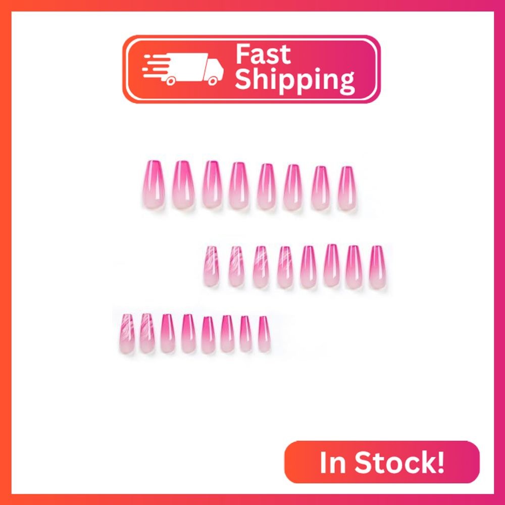 BAOYAALIN Press on Nails Medium Long Coffin Fashion Fake Glue on Nails with Ombr