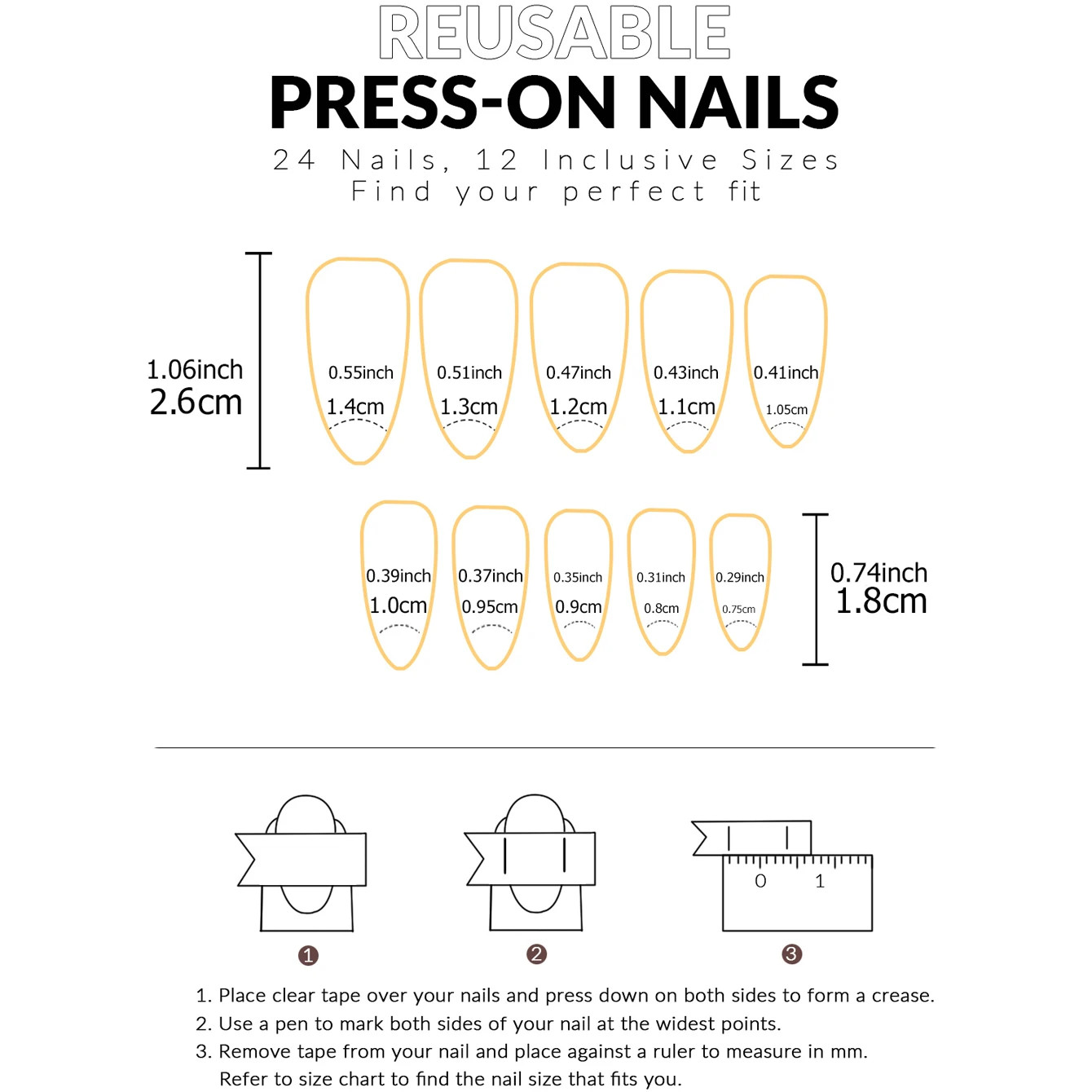 24PCS Press on Nails Short Almond Medium Fake False Nails With Glue Acrylic
