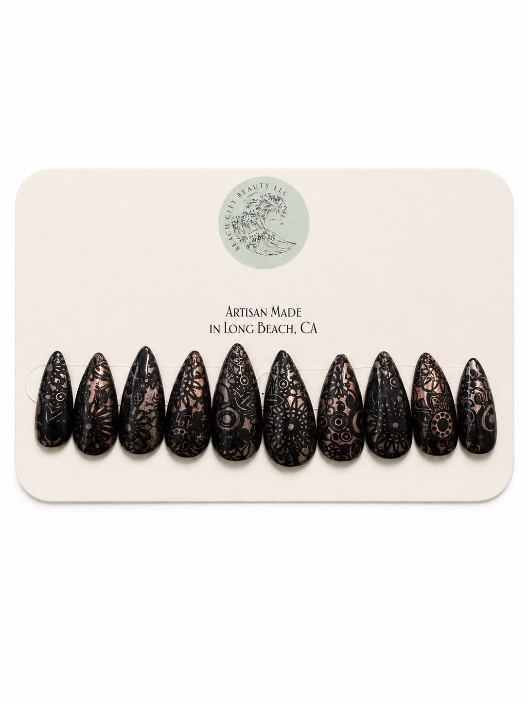 Black Floral Lace Press-On Nails | Medium Almond | Elegant Gothic Nails