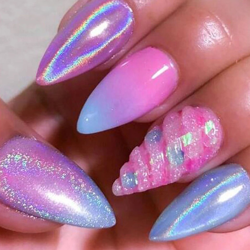 3 Pots Unicorn Nail Powder Aurora Holographic Mirror Holo Chrome Pigment Set