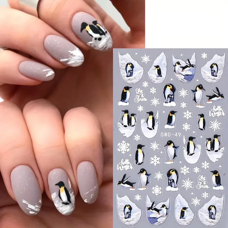 ❄️ Christmas Cocoa Reindeer Penguin Emotes Nail Art Stickers – Festive 💅