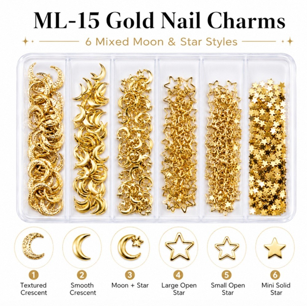 Gold 3D Nail Art Decorations – Ocean Rivets, Shell Rhinestones for Manicure Tips