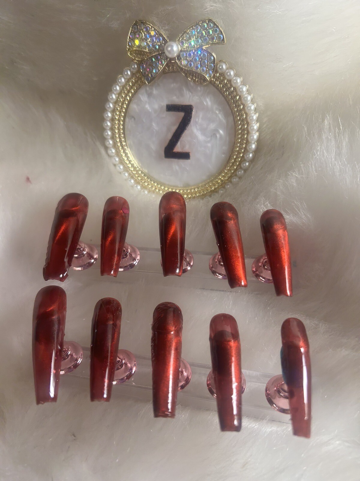 Z NAILZ! Handmade 2XL Coffin Magnetic Red 2 directional Press On Nails