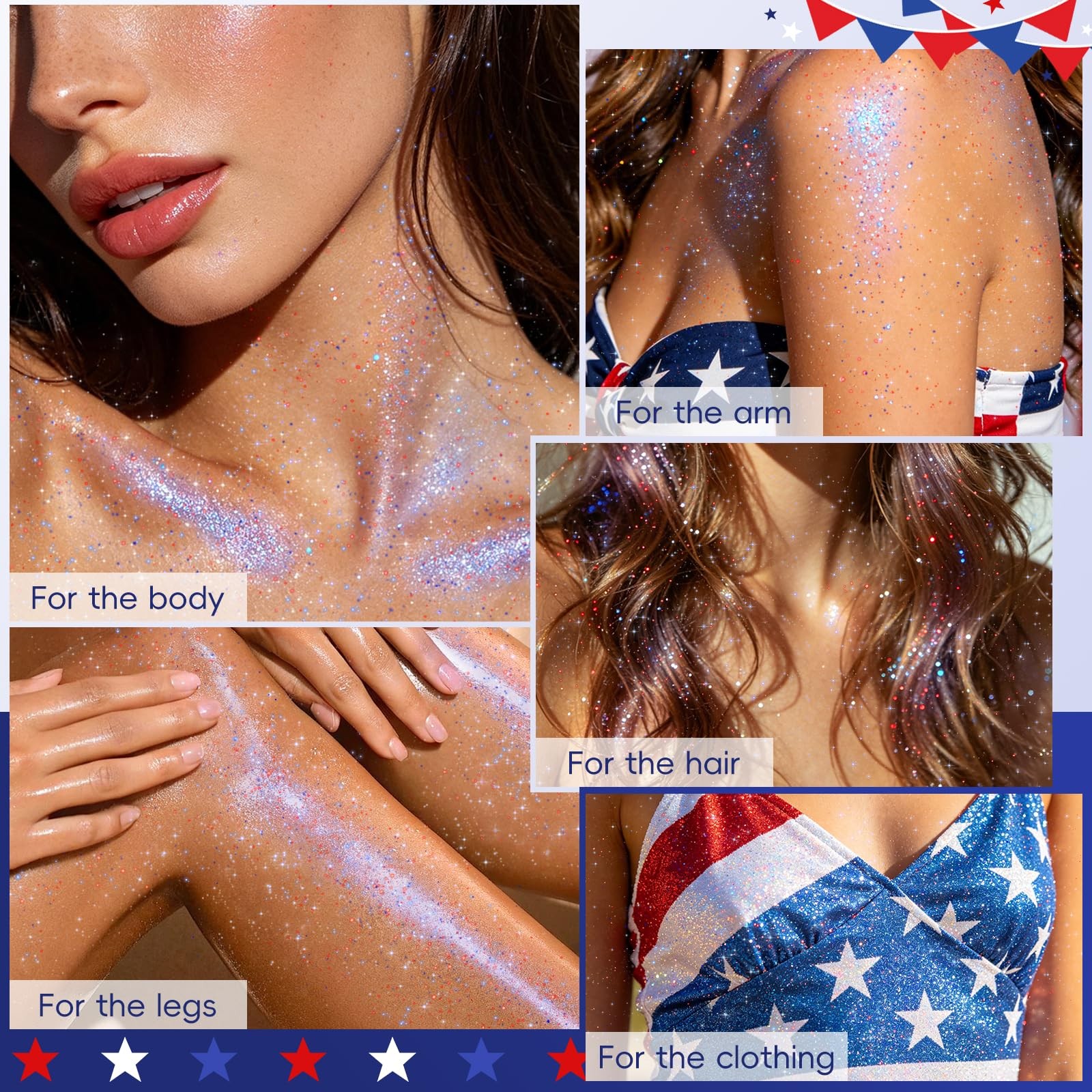 Patriotic Red White and Blue Body & Hair Glitter Spray, 15g/0.53oz, Prom Fest…