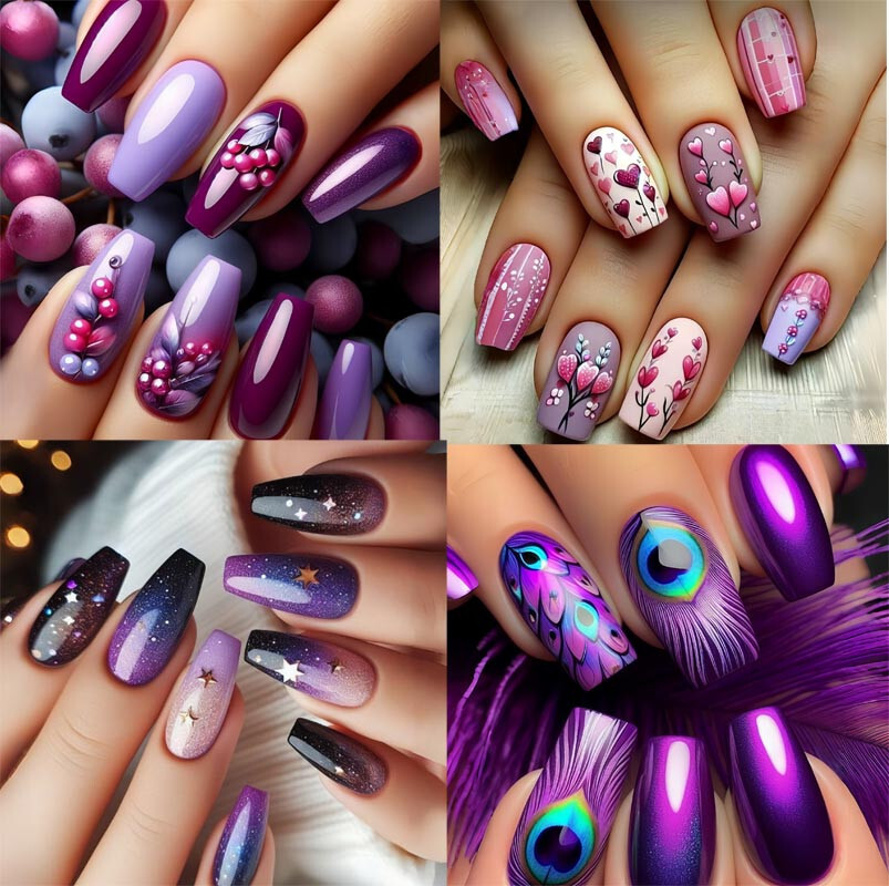 4 set （24Pcs/set ）Purple color False Nail Art Full Cover Artificial Fake Nails