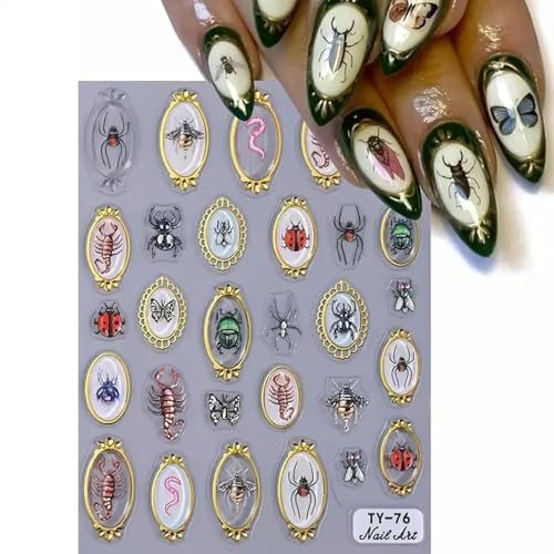 Spring Summer Nail Art Stickers 5D Embossed Insect Nail Decals Style-10