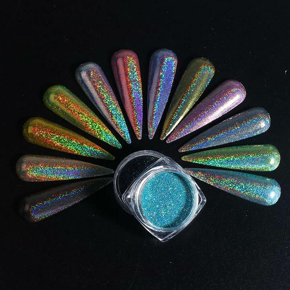 Holographic Nail Mirror Glitter Powder Dust Shimmer Mermaid Unicorn HOLO Colours