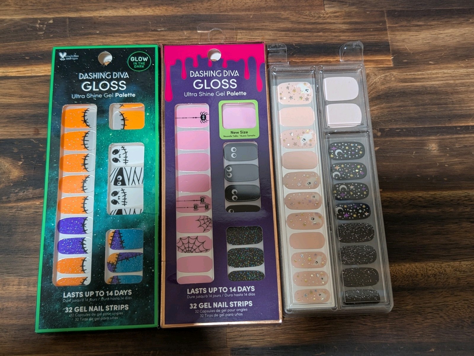 Dashing Diva Gloss Gel Nail Strips – Halloween, Mummy, Spider, Ghosts, Set Of 3