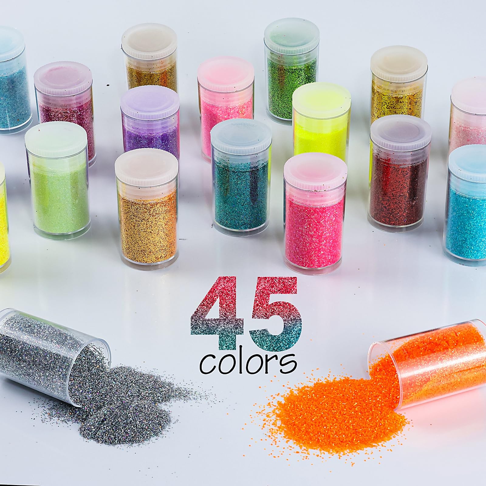 Ultra Fine Glitter for Nails, Set of 45 Colors, Extra Fine Resin Glitter Powder,