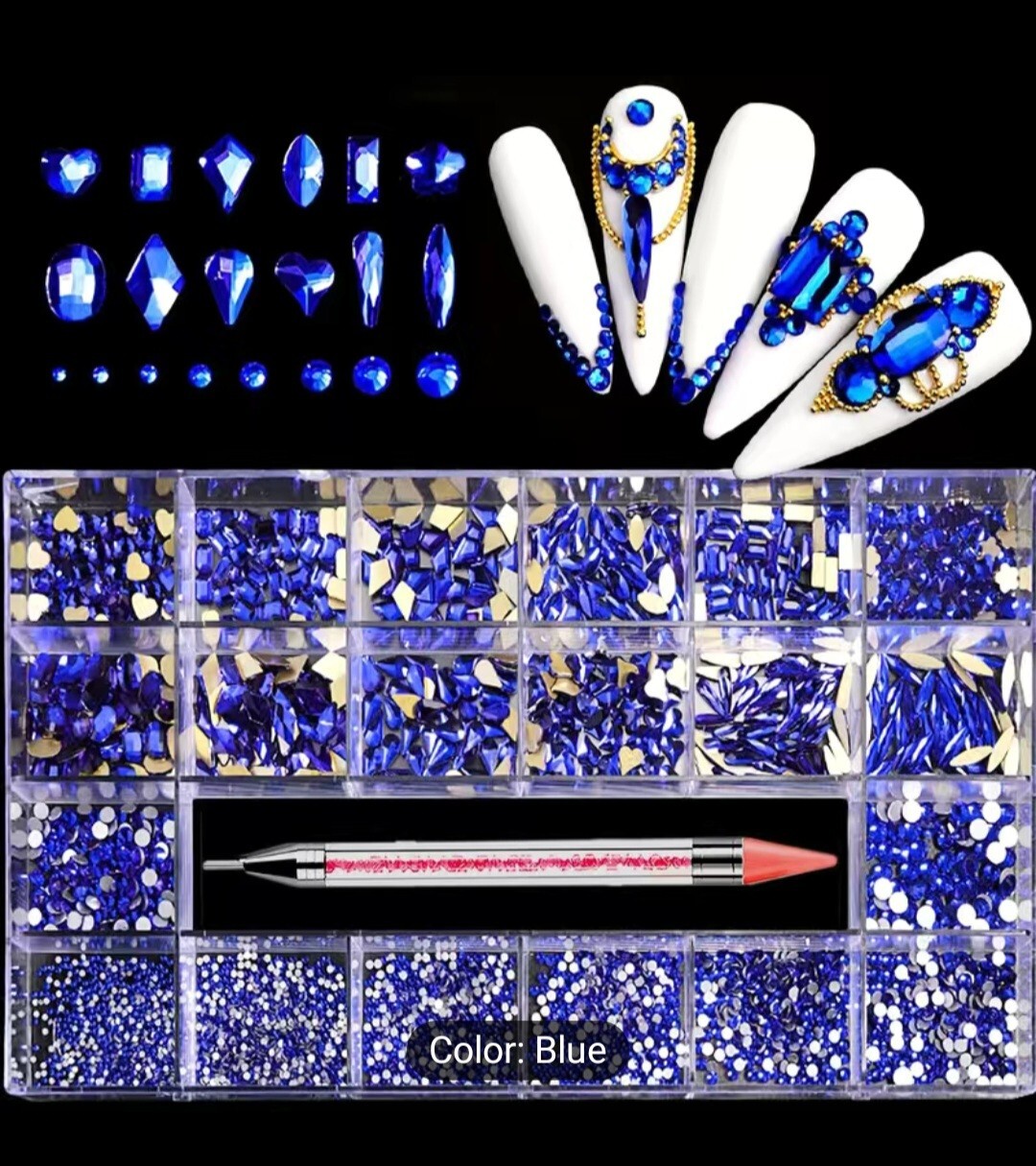 Nail Art 7220 Rhinestones Kit 3D Alloy Gems Crystal Decorations Diamond Sapphire