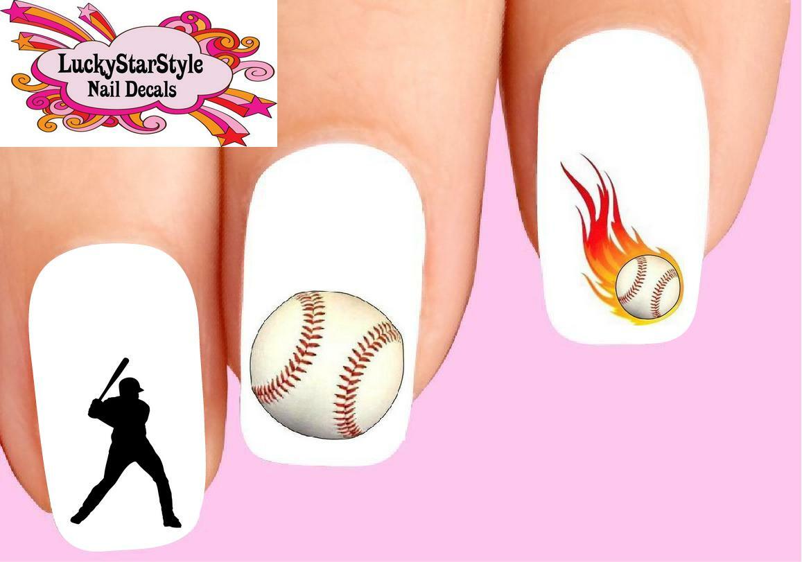 Waterslide Nail Decals Set of 20 – Baseball Player Flames Assorted