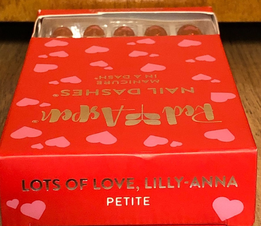 Red Aspen Nail Dashes ( Petite ) ” Lots Of Love, Lilly-Anna ” Red/Sparkle/Hearts