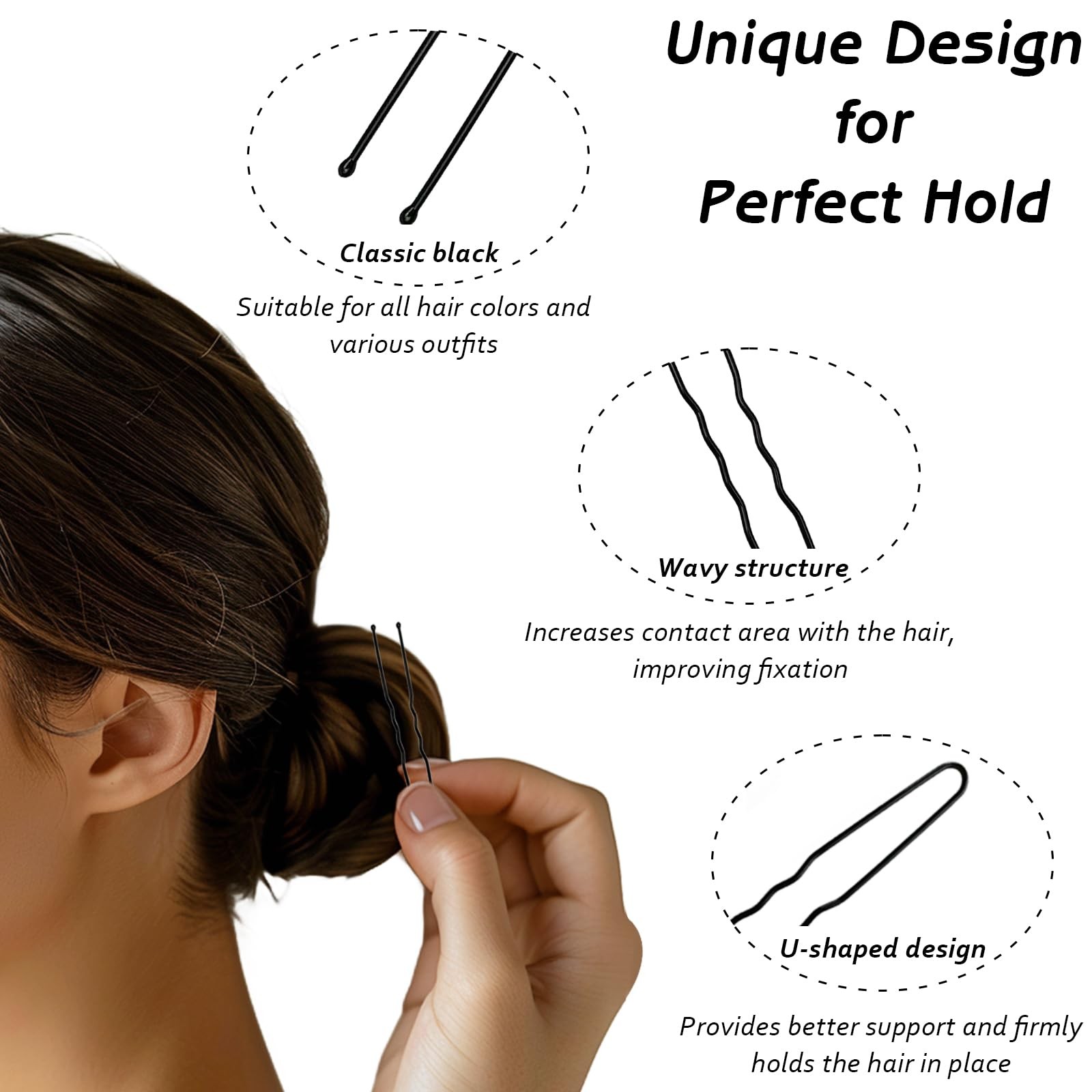 100 Pack Durable U-Shaped Hair Pins for Women’s Thick Hair, Classic Black