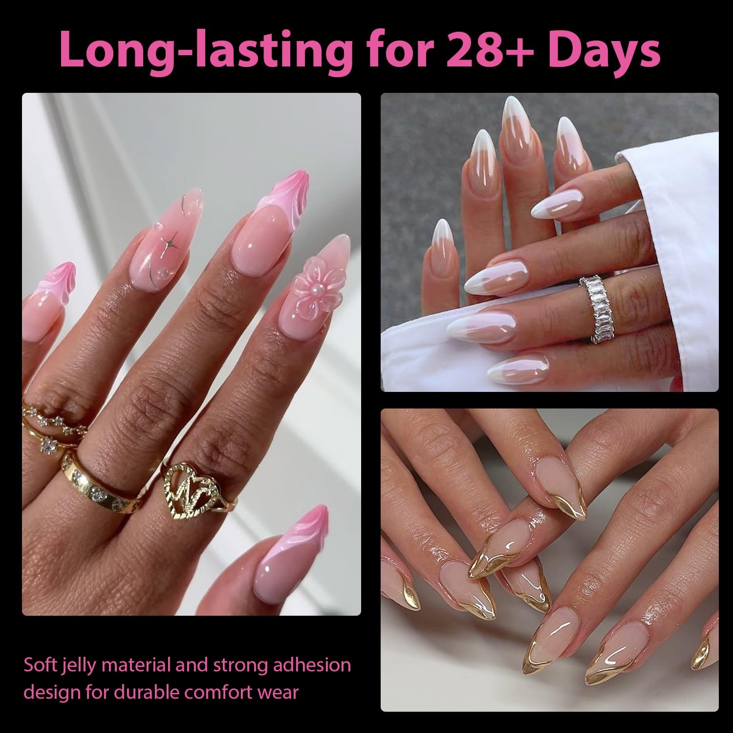 Una Gella Almond Gel Nail Tips 504Pcs Pre Etched Clear Fake Nails Tips Medium