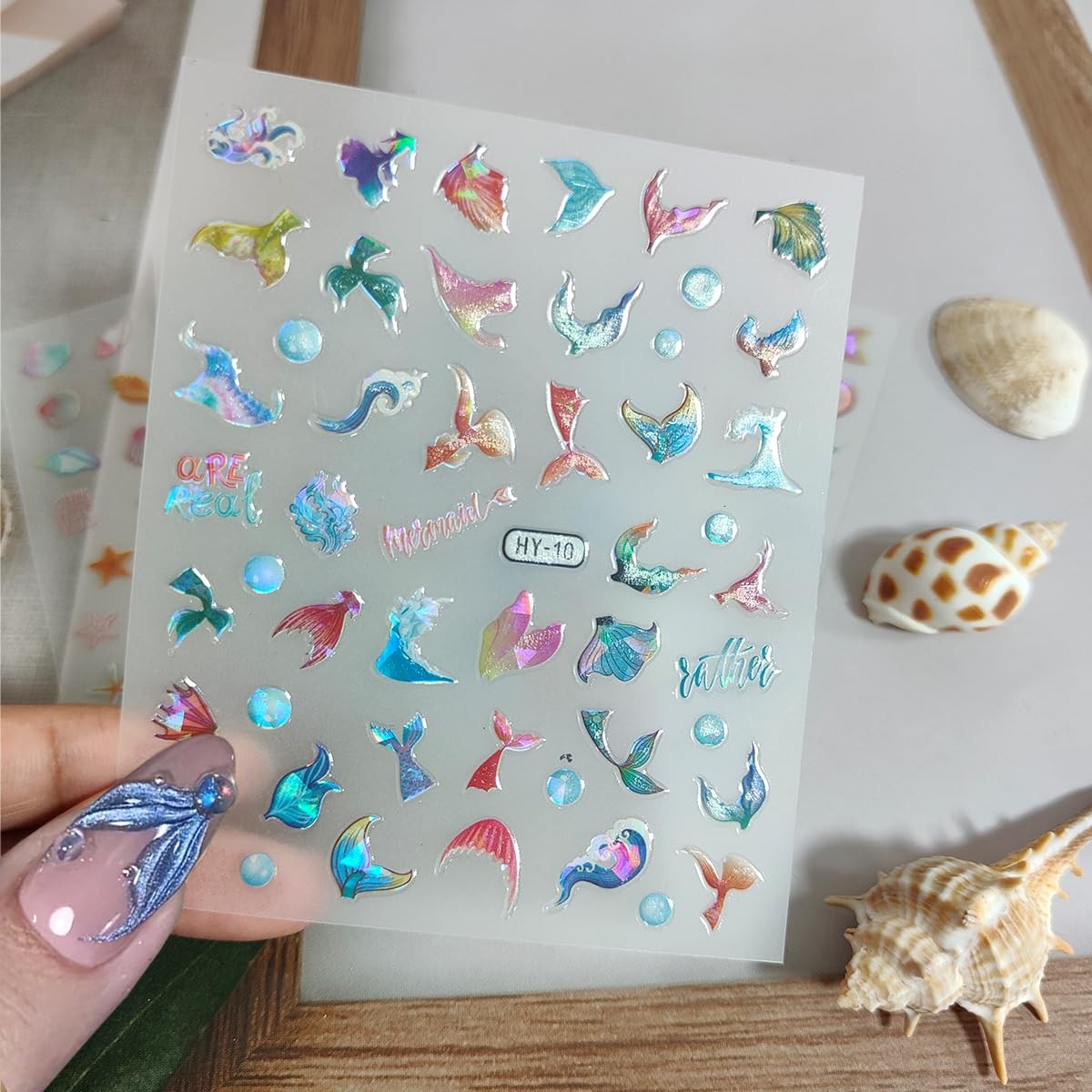 12Sheets Summer Nail Art Stickers Shell Starfish Cute Color