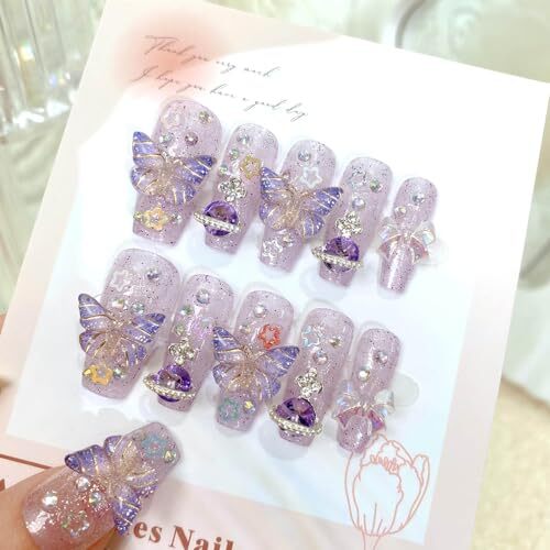 Long Press on Nails Coffin Fake Nails Purple False Nails with New Long Style 6