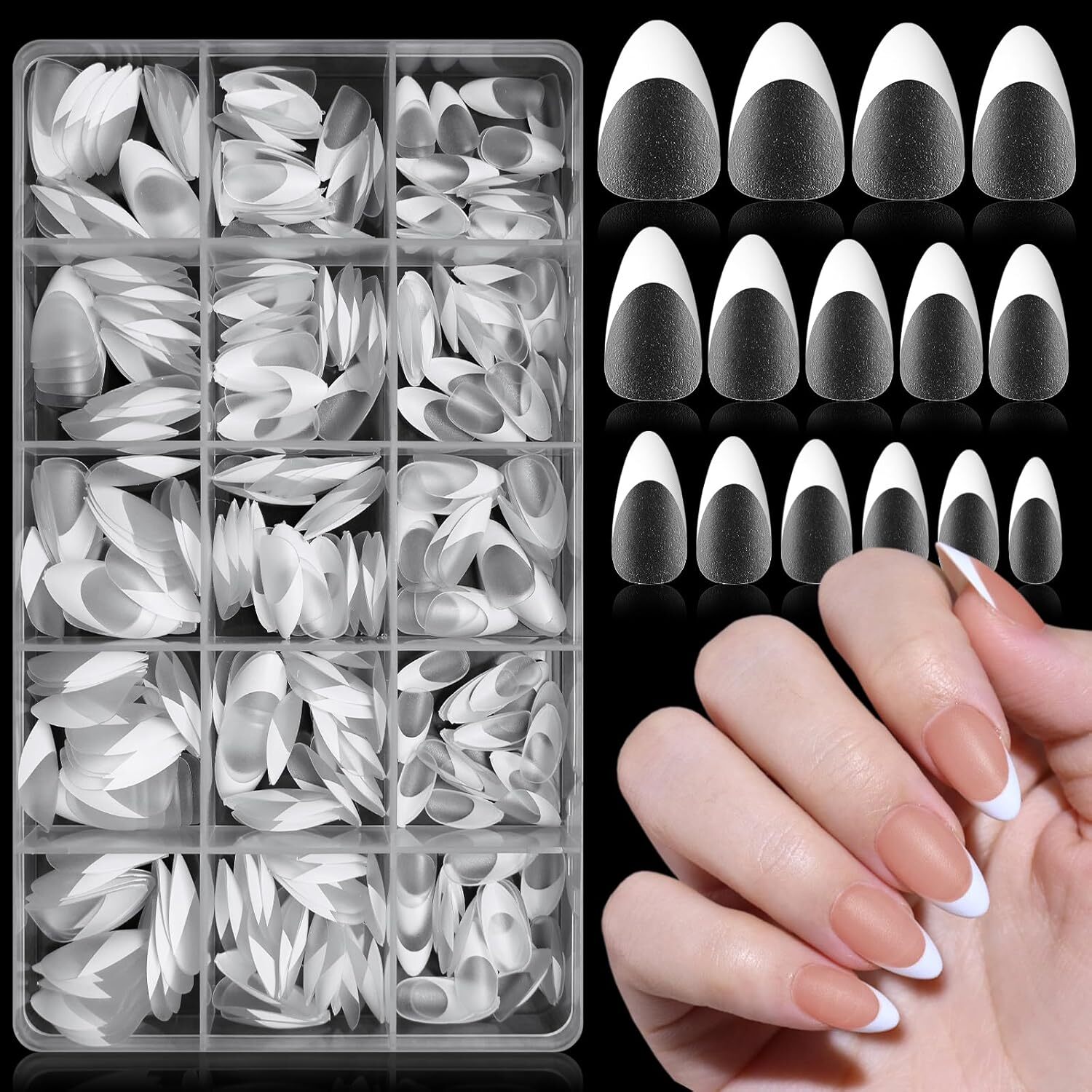 300pc Short Almond Nail Tips Fake Nails French Tip Press on Nails Short Acryl…