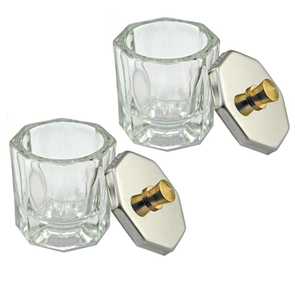2Pcs Reusable Crystal Nail Art Cups Durable for Acrylic and Powder Mixing
