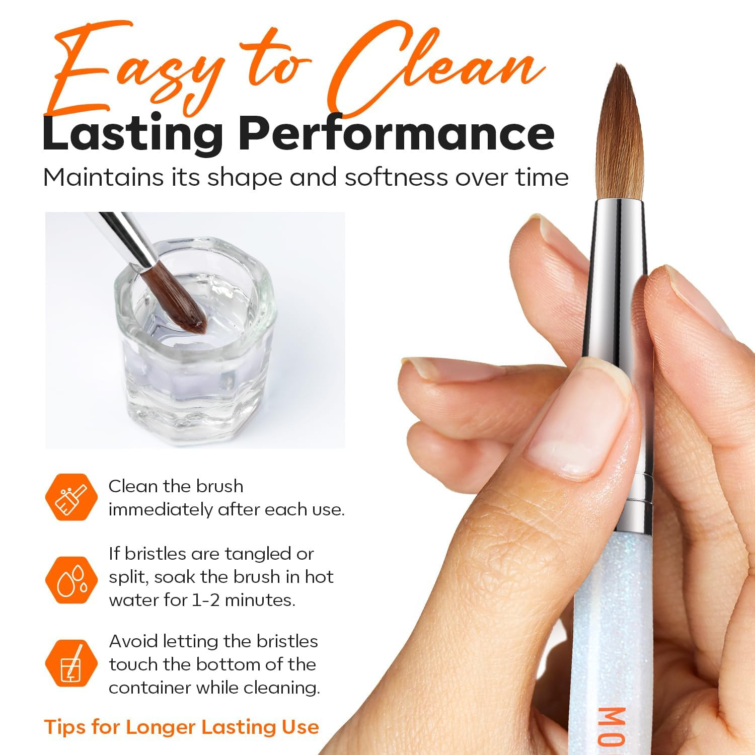 Pro Luxe Acrylic Nail Brush, 100% Pure Kolinsky Sable Hair Size 8 Acrylic Powder