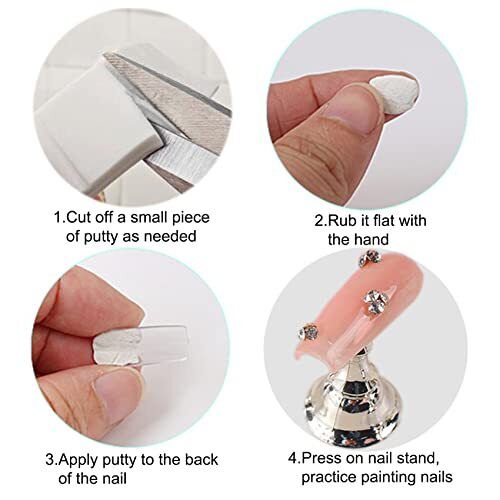 1Set Acrylic Nail Stand with 42pcs Reusable Putty Metal Nail Holder for White