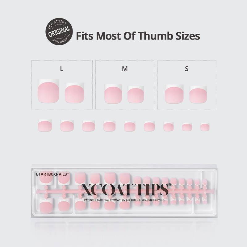 XCOATTIPS Toe Nail Tips S/M/L French Toenails Press On 150 Pcs French – PINK/WHT