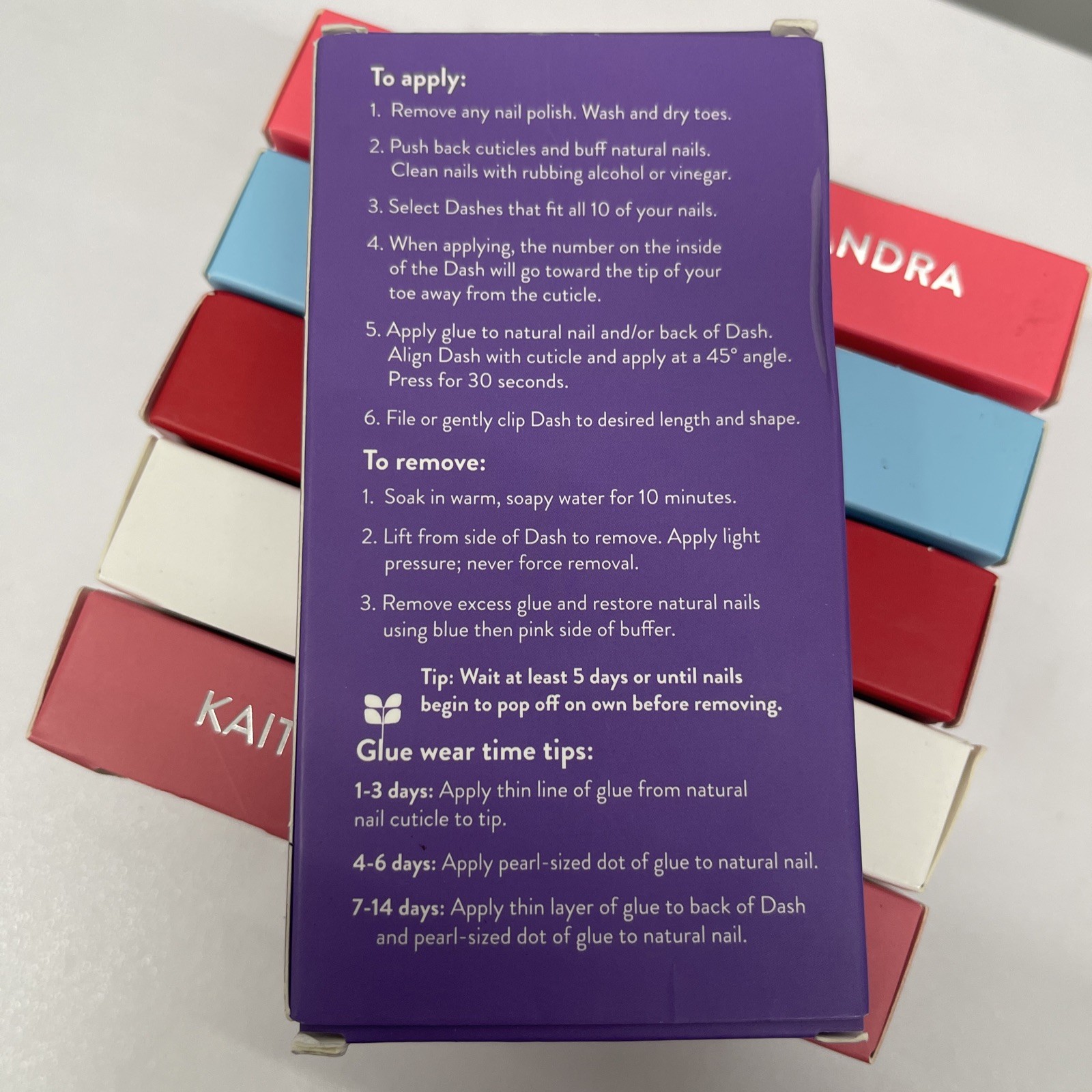 Red Aspen Nail Dashes Reusable Pop On Pedicure Kit Purple Coral White Red Blue