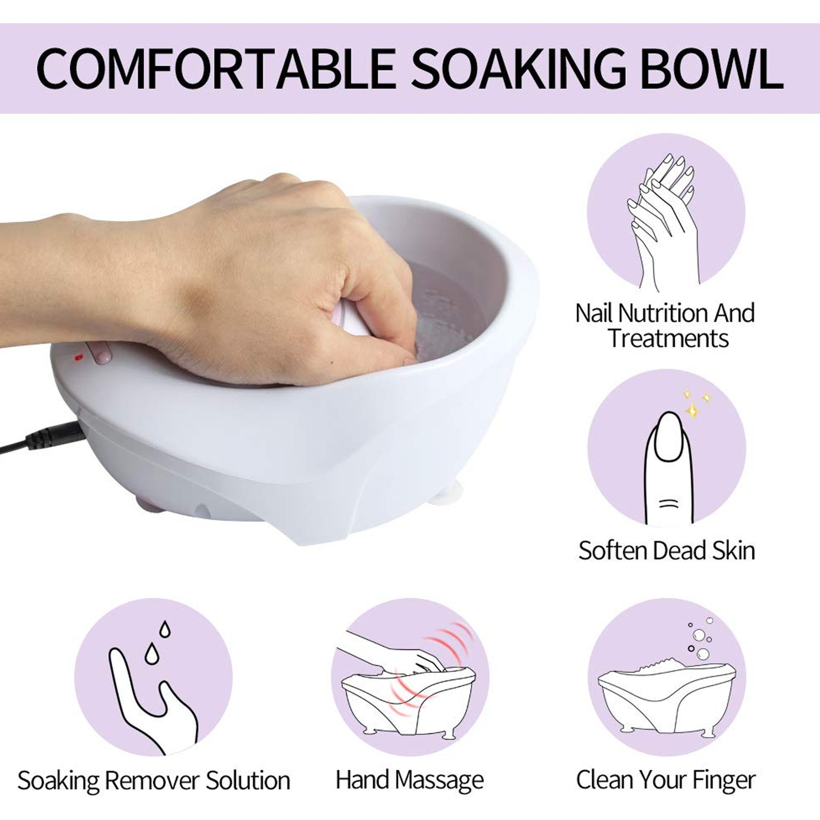 Electric Nail Soaking Bowl Bubble Vibration Hand Spa Massage Machine Manicure US