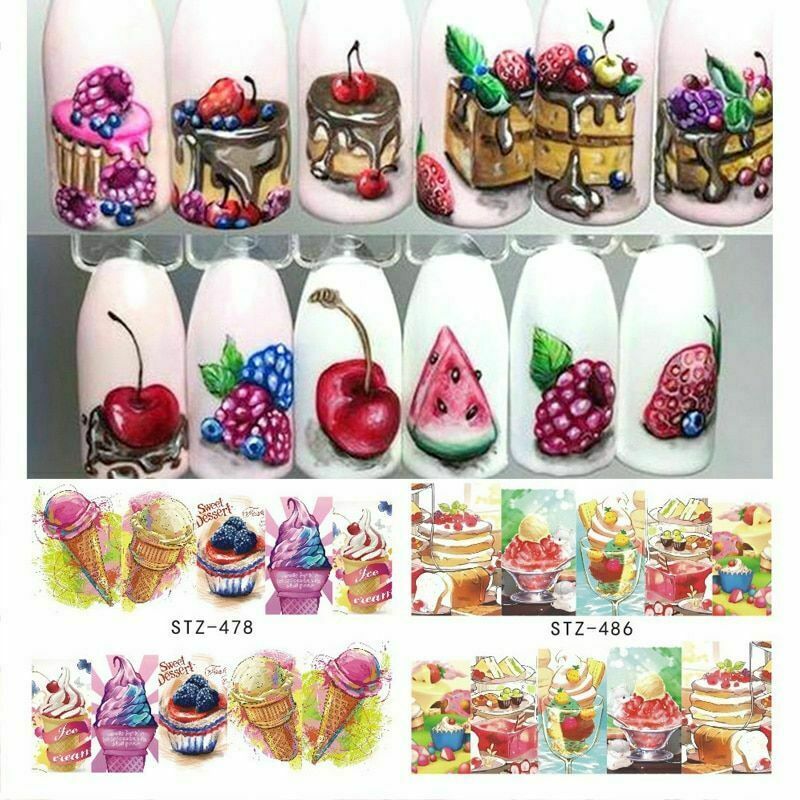 18 Sheets Summer Nail Art Sticker Ice Cream Fruit Strawberry Manicure Decor NS10