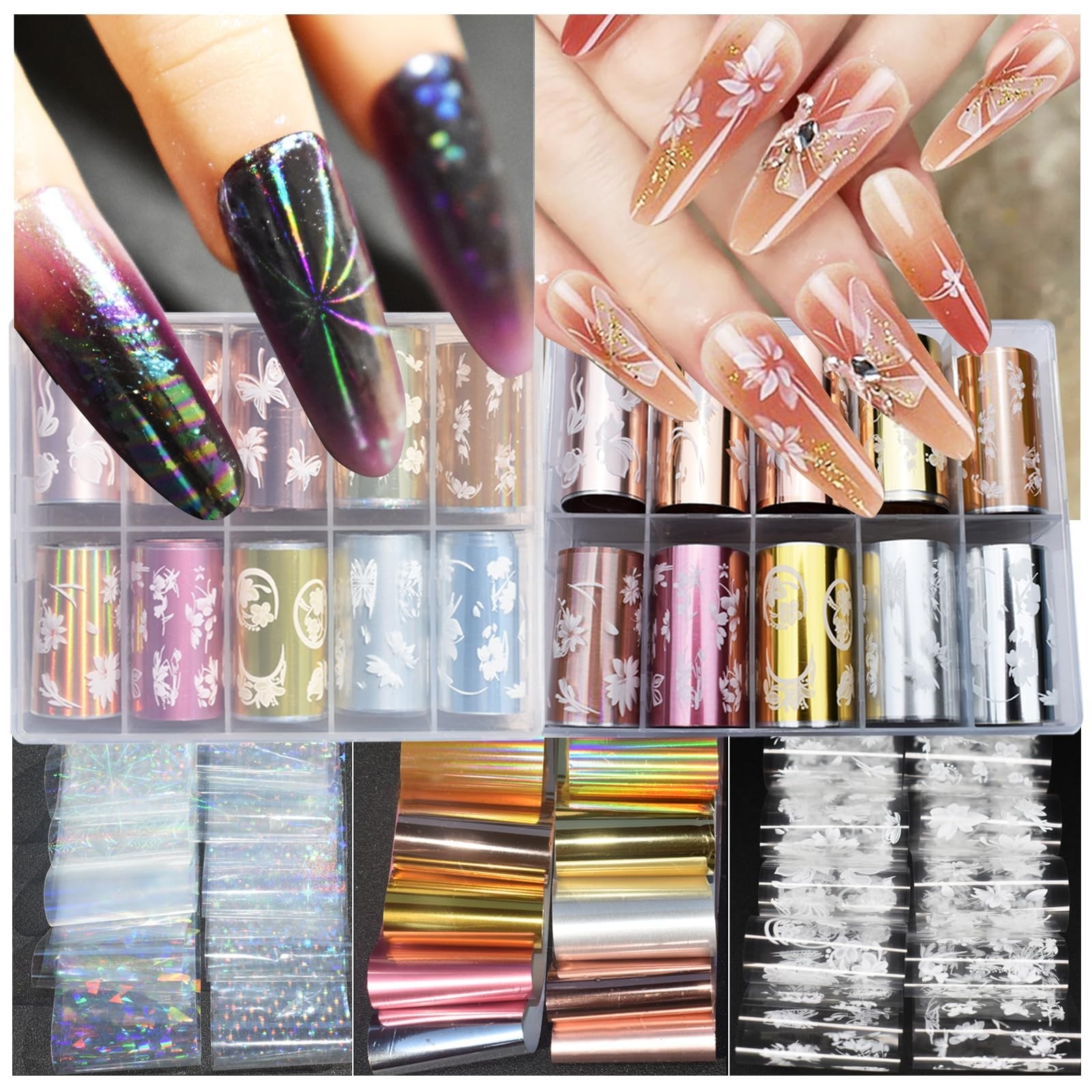 30 Rolls Nail Art Foils Set – Holographic, Metallic & Floral Transfer Stickers 3