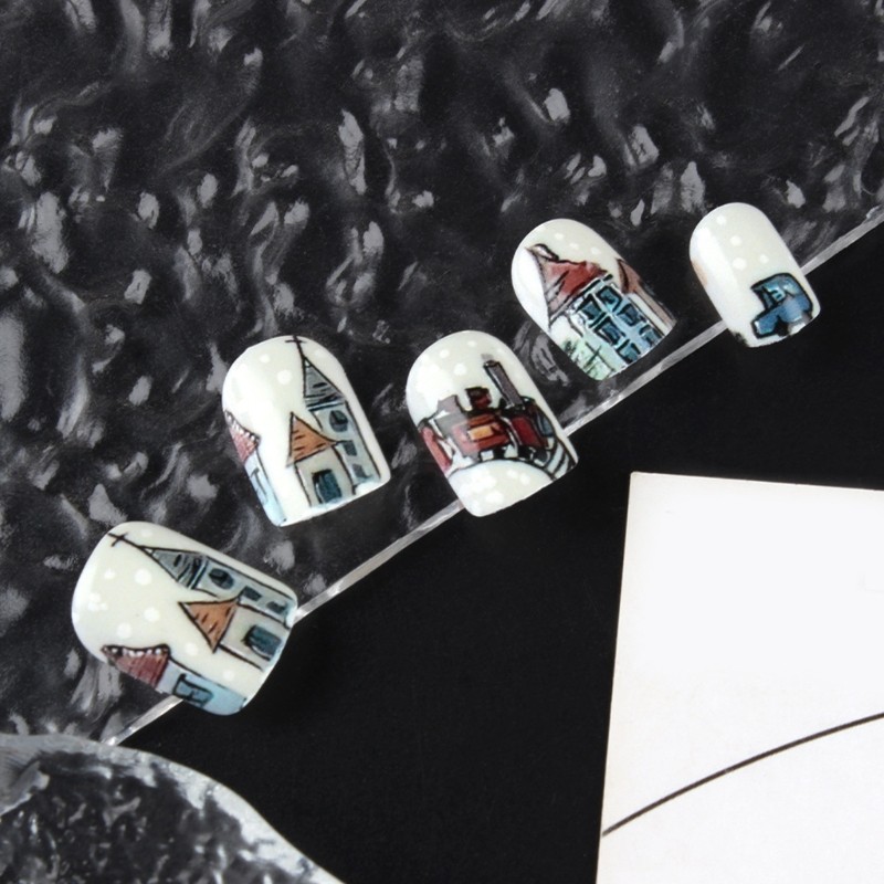 24Pieces Holiday False Nail ABS Plastic Snowman Snowflake Design Glitterings Red