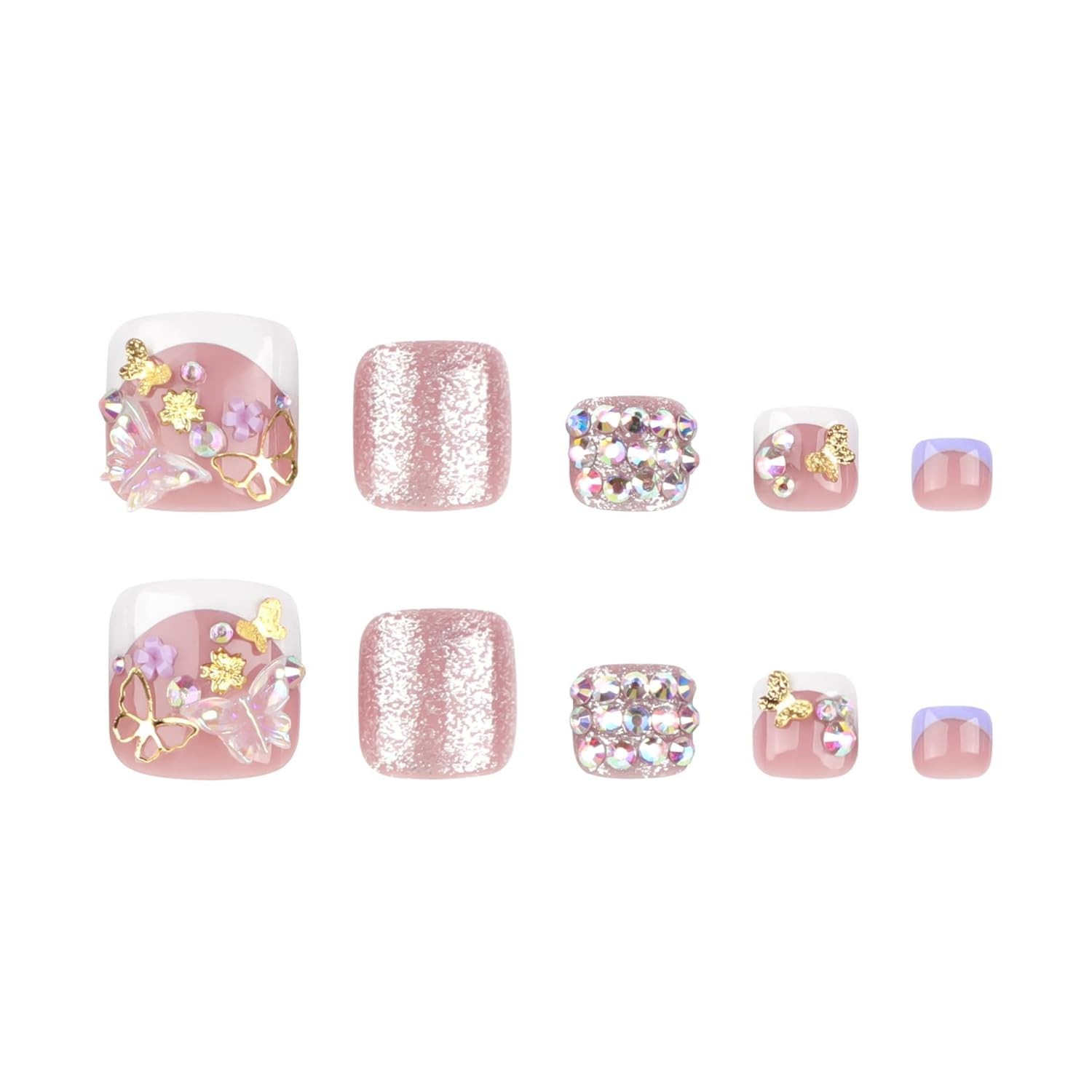 White French Tip Press on Toenails Short Square Fake Toe Nails with Gold style6