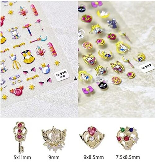 New Cartoon Anime Princess Moon Hare Nail Sticker Decals 5D Embossed Anime Moon