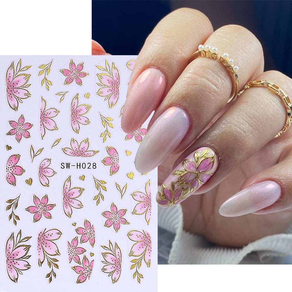 Flower Nail Art Stickers Decals 3D Pink Style6