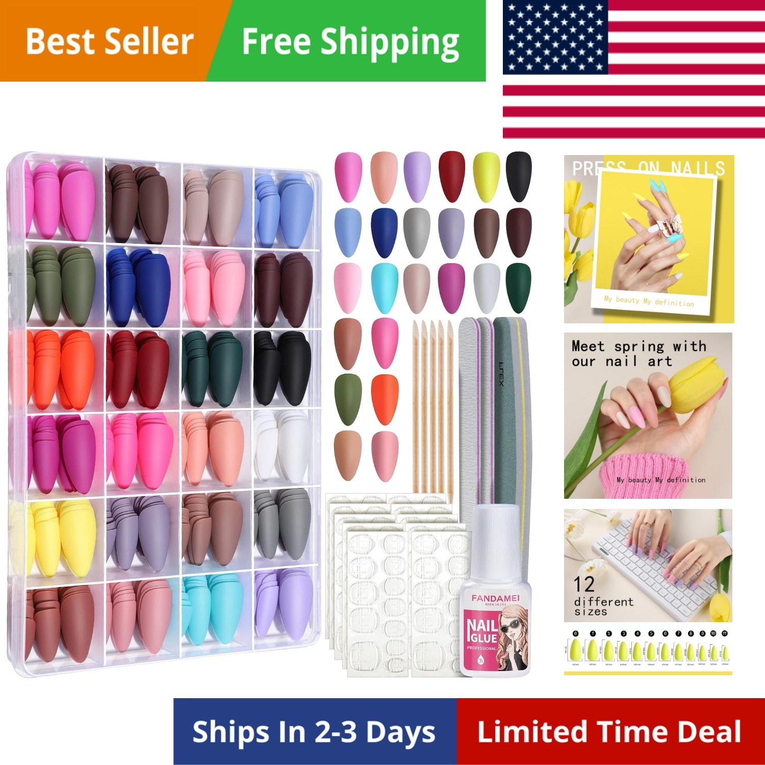 Press on Nails Almond Matte, 24 Colors 576PCS Press on Nails Medium Almond Ma…